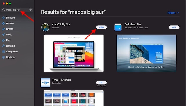 Vyhľadajte macOS Big Sur