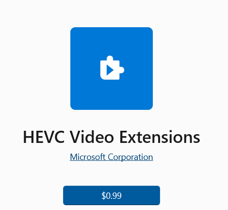 Pagina HEVC Microsoft Store