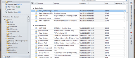 Snímky obrazovky programu Microsoft Outlook 2010